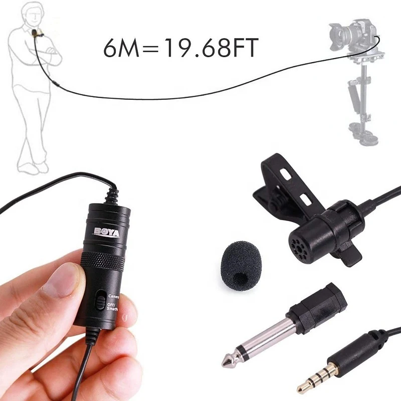 Original BOYA BY-M1 Professional Lavalier Microphone 6M Wire Mic Stereo Audio Recorder Interview Clip Microphone For DSLR Camera