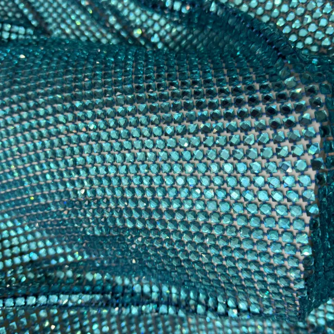 Glass clear crystal sapphire blue stretch strass rhinestones mesh net fabric korean rhinestone fabric for garment dress