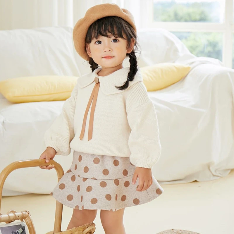 
Autumn baby girl blouse tops soft cotton boutique clothes long sleeve toddlers pullover sweater with ribbon bow 