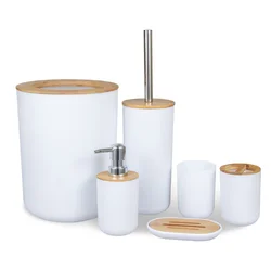 Soap Lotion Dispenser Bathroom Accessories Set Resin and Wood Soap Dish Toothbrush Holder Tumbler Pump Bottle Cup Black or White