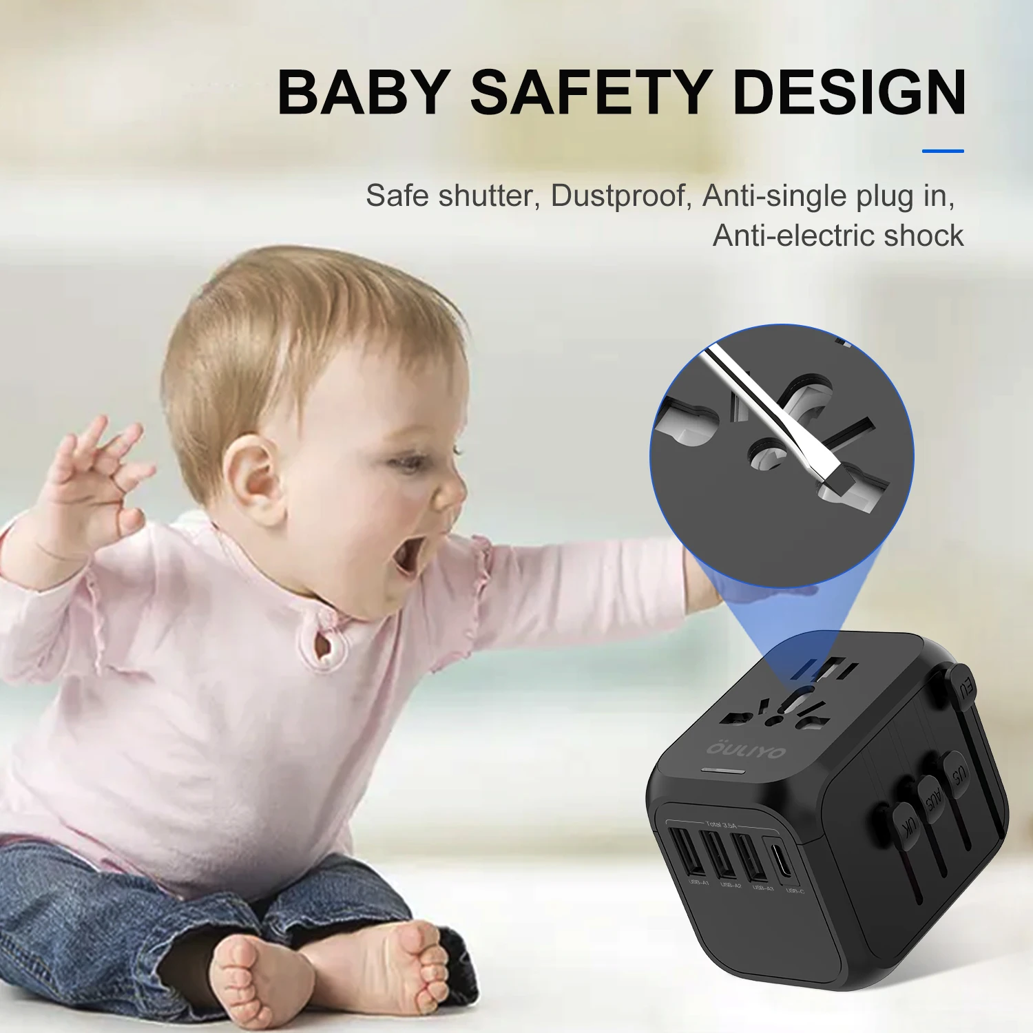 Универсальный дорожный адаптер OULIYO Международная настенная зарядка быстрое зарядное устройство 5A Европейское переменного тока с вилкой по всему миру