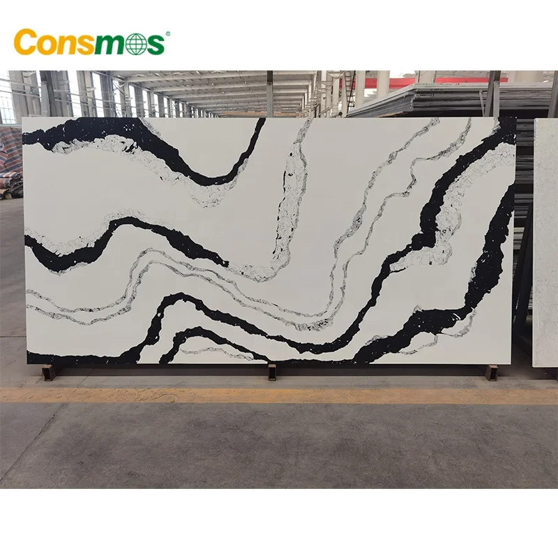 Chinese Quartz Stone Kitchen Counter Top Manufacturer Venus Calacatta White Quartz Stone Slab