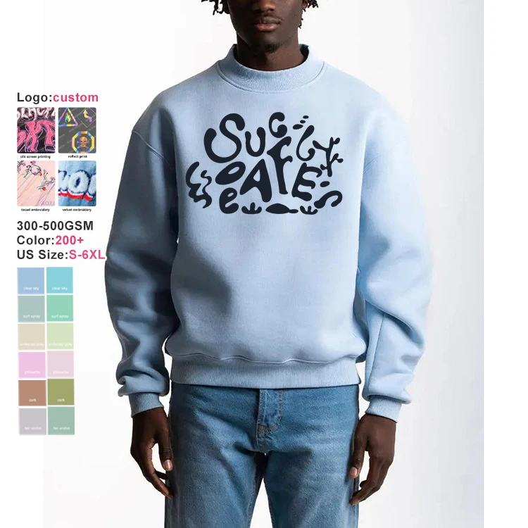 OEM Factory Mock Neck Oversized blank plain custom sweatshirts hip hop drop shoulder puff print logo sweatshirt hoodies for Men