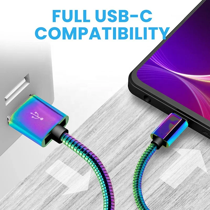 Type A Power Cable With Micro Metal Braided Flexible Phone Type C Usb Cable