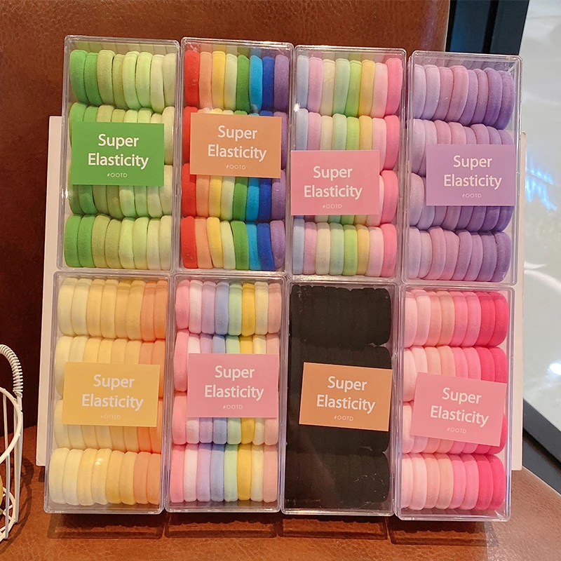 Ms-419 Wholesale Custom Elasticity Nylon Hair Ties Cute Rainbow Color 32pcs/set Hair Rubber Bands Hair String For Women Kids
