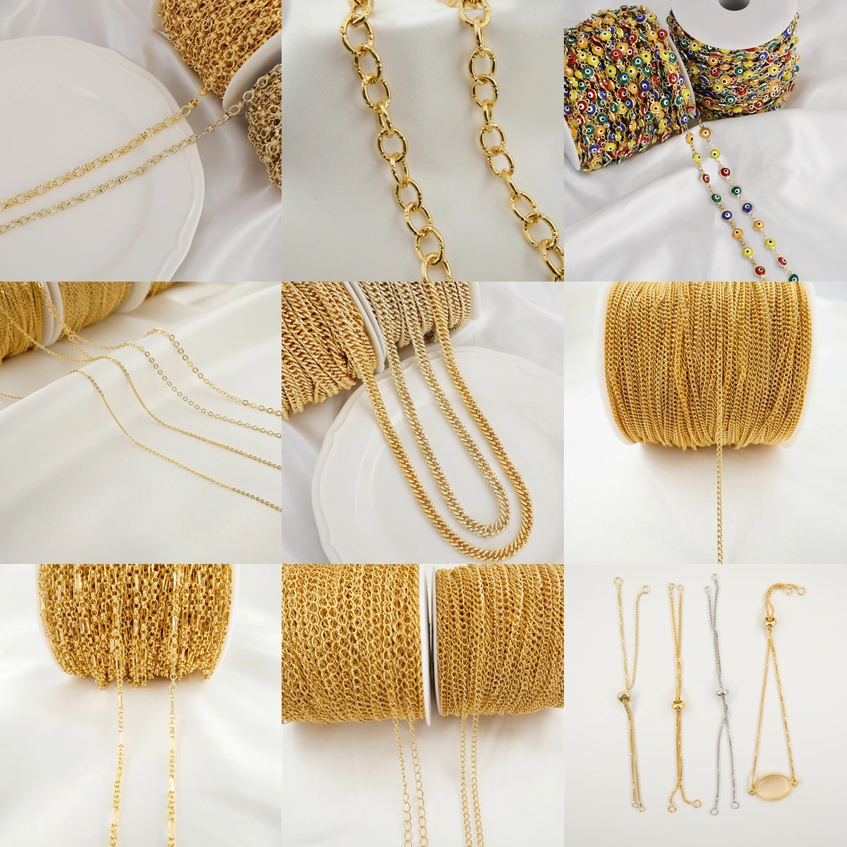 3+1 figaro design gold chain 18K gold plated brass chain Wholesale italian gold plated chain for jewelry making