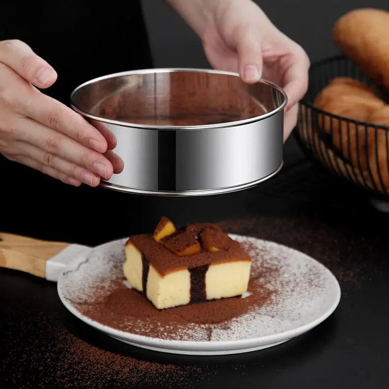 Bakest 40 Mesh Round Sifter Stainless Steel Fine Strainers Flour Sieve for Baking Cake Bread Flouring Straining Powdering