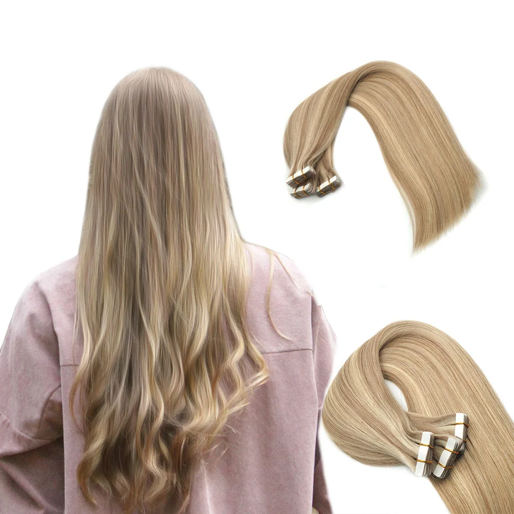 Boutique salon distributor 100% Russian human hair extension cuticle aligned double drawn ethically sourced free samples tape in