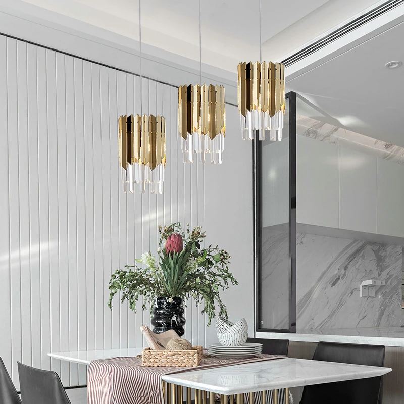 Gold Crystal Modern Chandelier Lighting for Dining Room Bedroom Bedside Luxury One/Three Heads Pendant Lamp Hanging