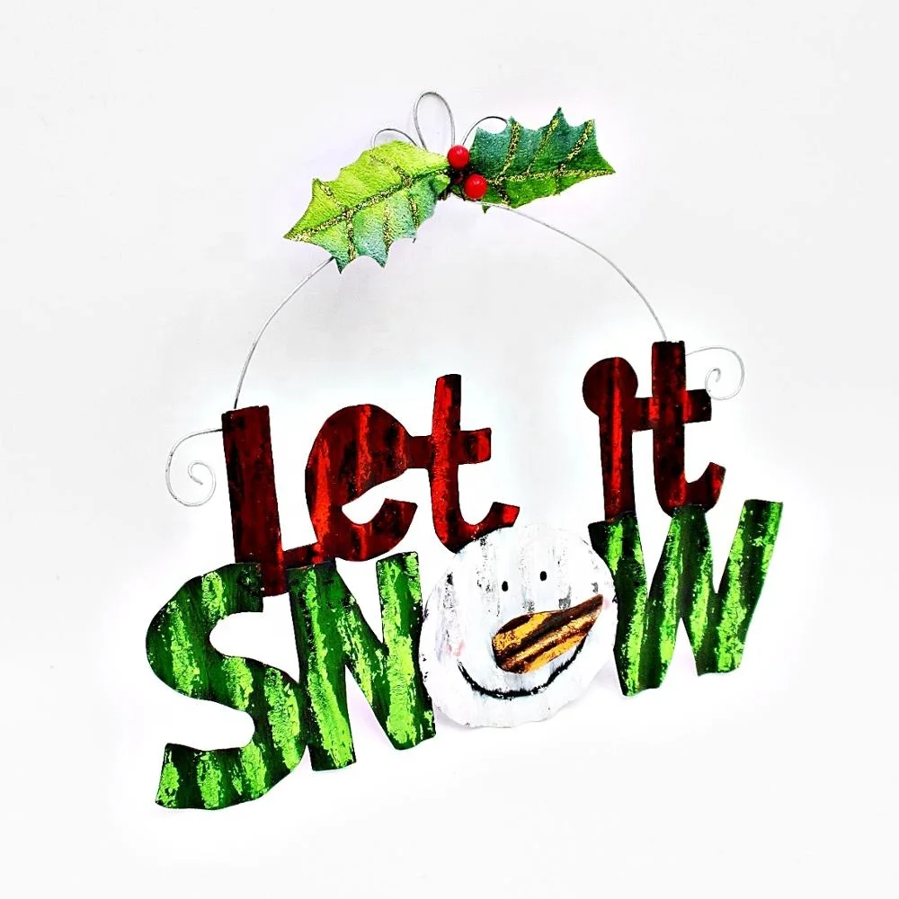 
Rustic Colorful Foil Wave Metal Sheet Hanging Christmas Decoration Snowman Let it Snow Sign 