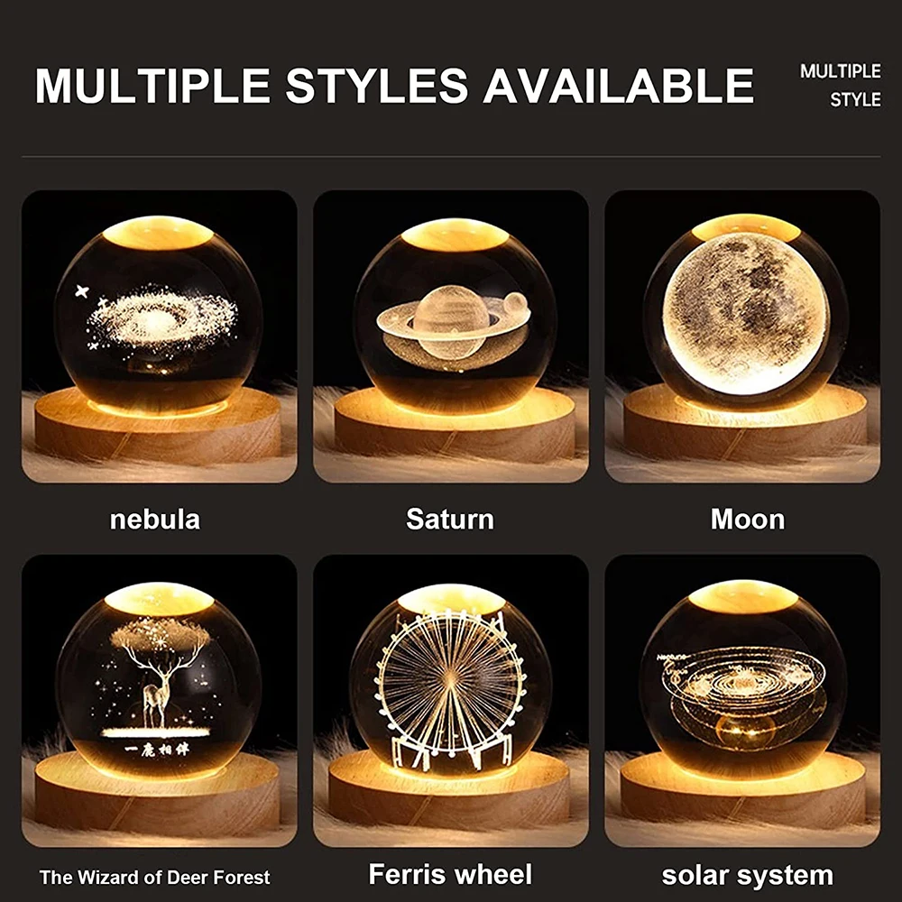 Wholesale 3D Art Crystal Ball LED Night Lamp Luminous Solar System Planet Earth Moon Night Lights Luminous Creative Gifts