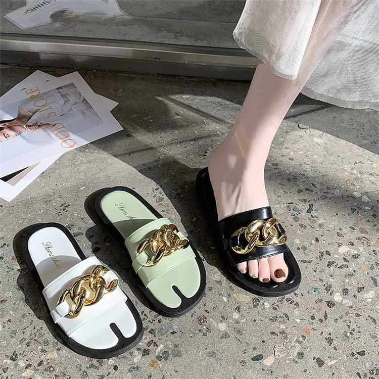 lazy flip flops women casual beach flip flops metal buckle summer INS sandals cheap Fashion women Slippers