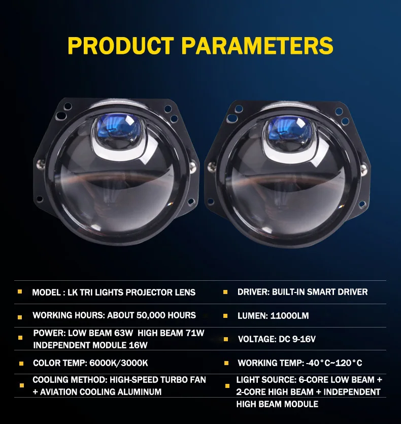 3' Bi Led Projector Lens 63W 71W Headlights Biled Auto Lighting System Dual Light