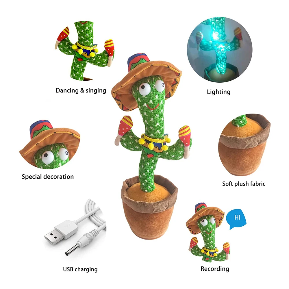 Factory hot selling electric Singing Dancing Saxophone Cactus Toys recording plush toy dancing