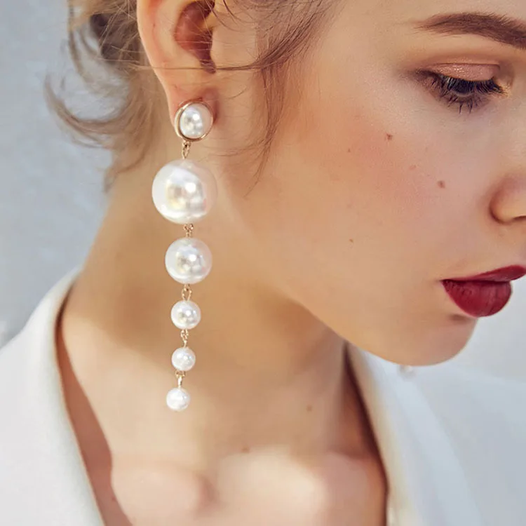
2020 fashion wholesale Yiwu jewelry pearl long drop woman earrings 