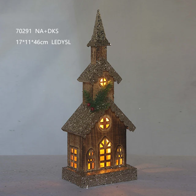 mini led wooden Christmas house village with lights decor for holiday home decoration
