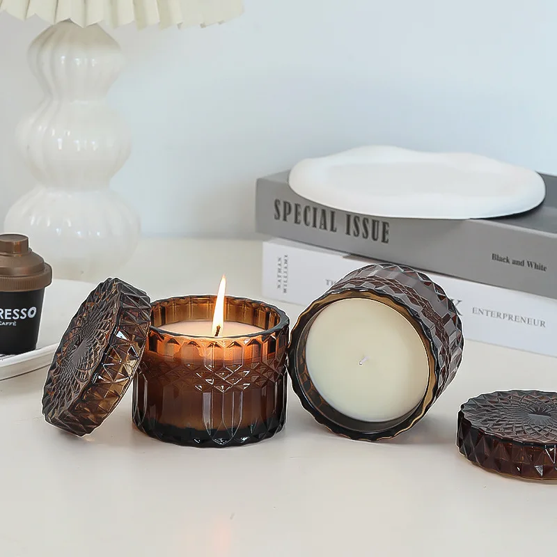 SuXiu OEM  Fragrance birthday ornament Creative vintage crystal glass soya wax scented candle with hand gift living Room