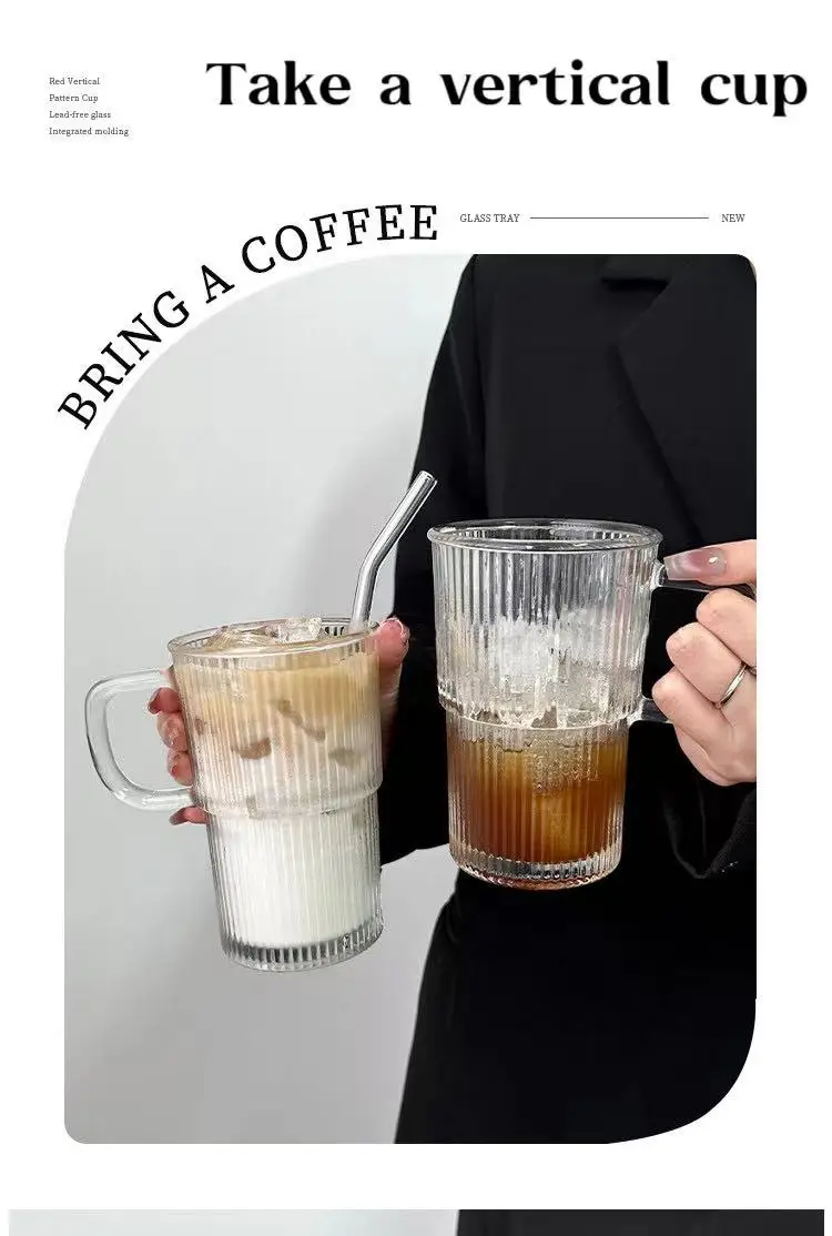 Wholesale Ribbed Simple Vertical Stripe Glass Ice Coffee Tea Milk Mug Custom Coffee Mugs