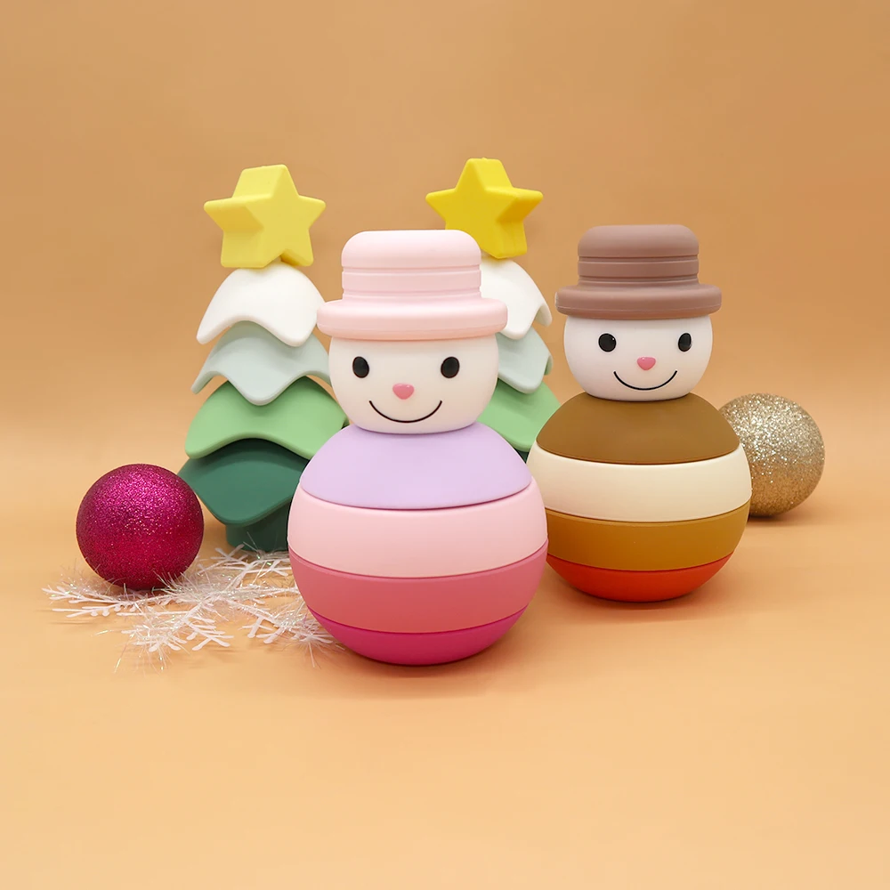 New Christmas Children Colorful Montessori Soft Kids Stack Toy Build Block Baby Stacking Toys Silicone