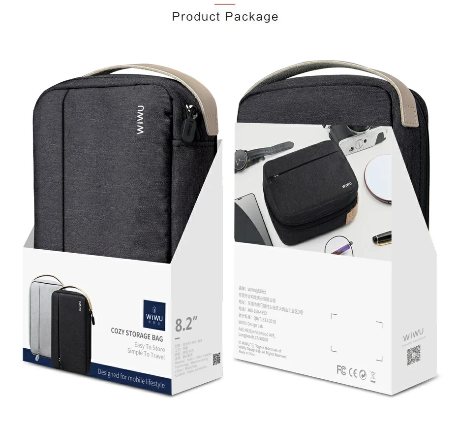 Wiwu water resistant Nylon Electronic storage Organizer bag with double layer Travel Gadget Bag for Cables, USB Flash Drive