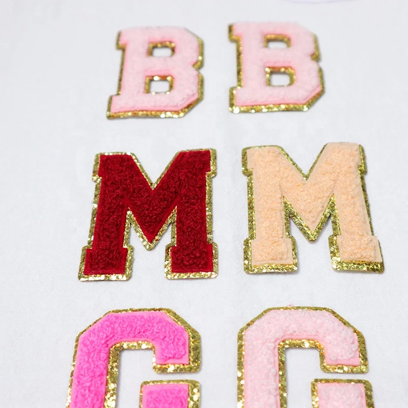 March Expo Discount 5.1cm 5.7cm 6.3cm 7cm Alphabet A-Z Glitter Patches Iron On Chenille Glitter Letter Patches For Clothing