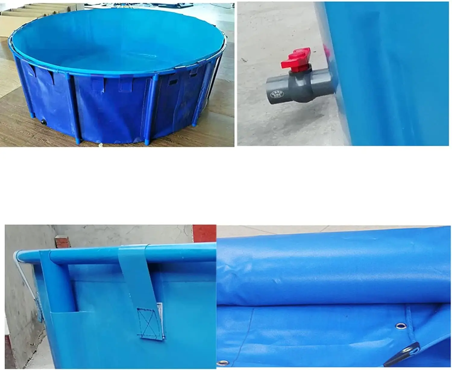 Above Ground Aquarium Pool Pond with Drain Valve Round Fish Pond Foldable Swimming Pool Cover