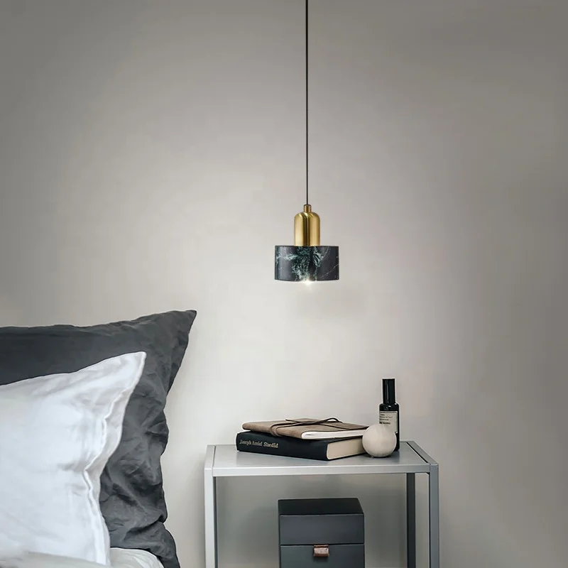 E27 Marble Single Head Pendant Light Nordic Minimalist Metal Light Luxury Hanging Light Bedroom Bedside Store Hotel Bar Lamps
