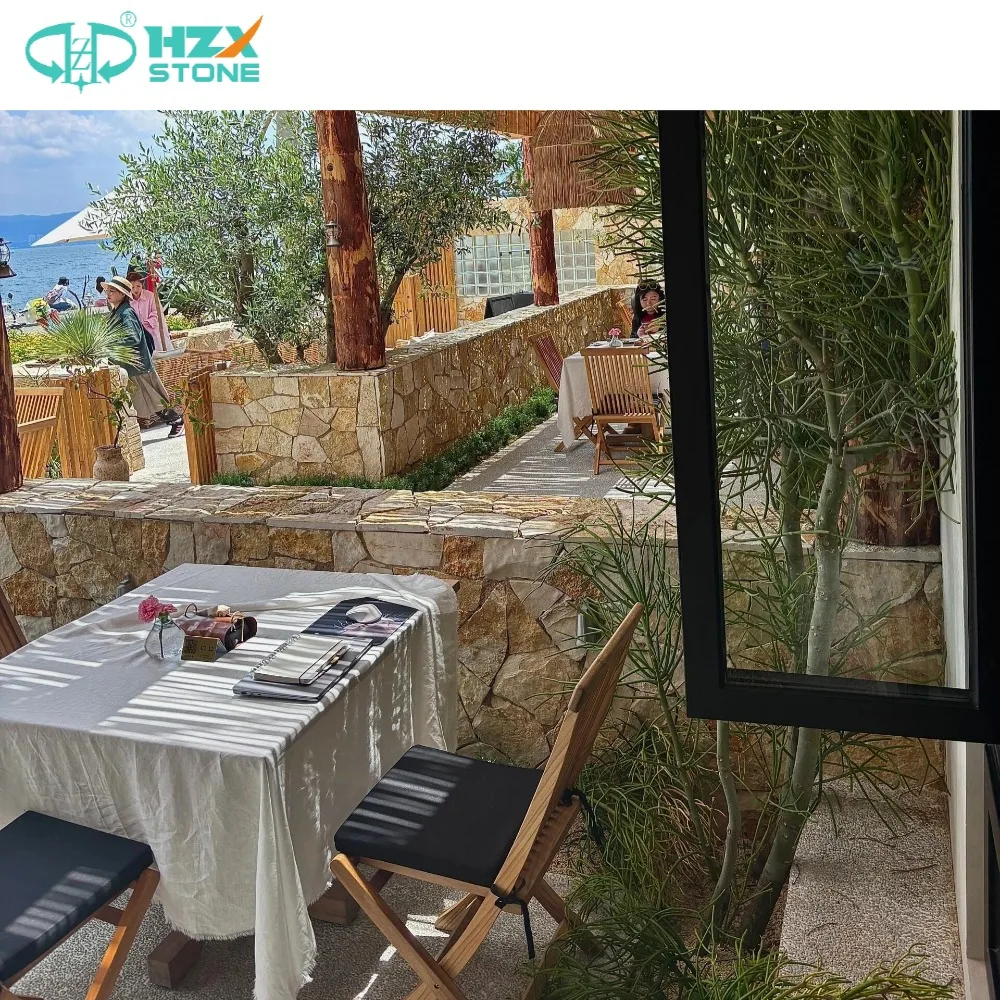 HZX Factory Supply Golden Honey Quartzite Wall Stone Panel Yellow Slate Ledge Stone Premium Quality Slate Product