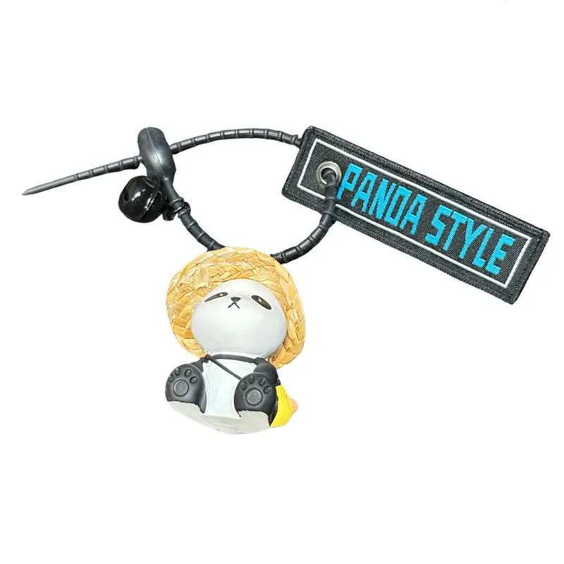 Straw Hat Panda Series Anti Loss Keyfob Bell Bag Pendant Cute Creative Cartoon Gift Keytag Kawaii Doll Keyholder For Students