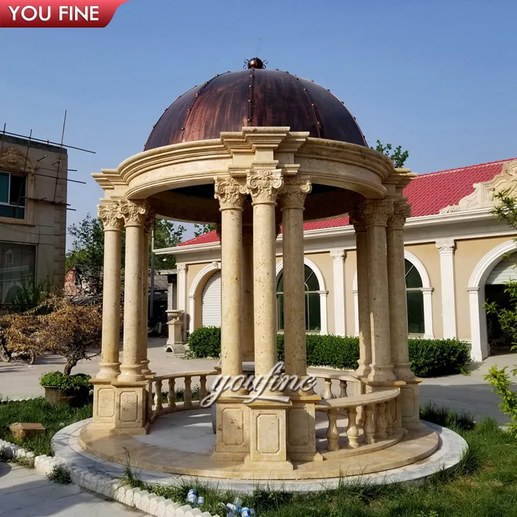 Outdoor LargeGarden Natural Stone Hand Carved Beige Marble Column Gazebo
