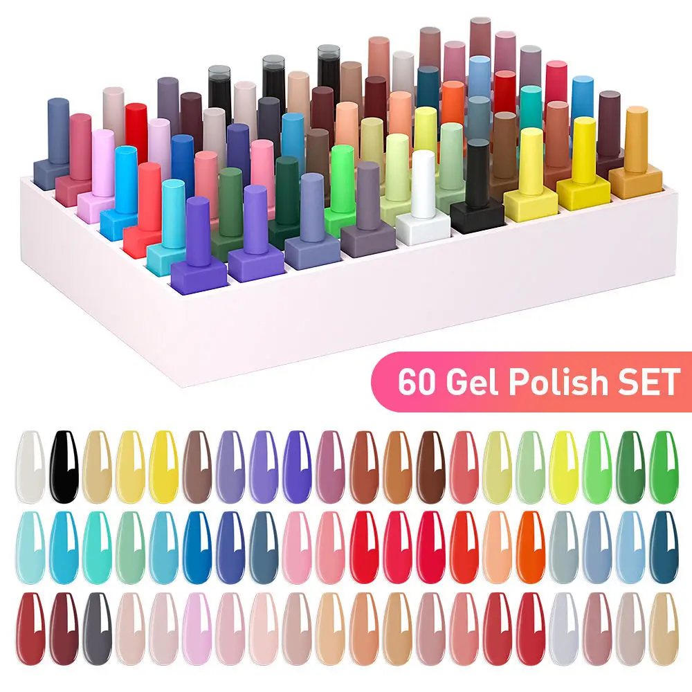 60 Colors/set Nail Gel UV Varnishes Fashion Trend Manicure Soak LED Gel Nail Polish Collection OEM/ODM Support Nail Art Gel