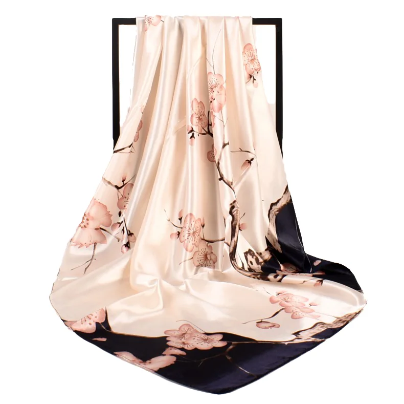 Low MOQ Factory Manufacturing Polyester Satin silk Women shawl 90*90cm Square Custom Digital Printed elegant  bandana scarf