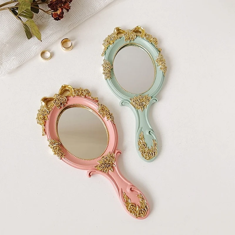 Оптовая продажа, ручное зеркало для туалетного столика с индивидуальным логотипом, овальное винтажное карманное ручное зеркало для макияжа