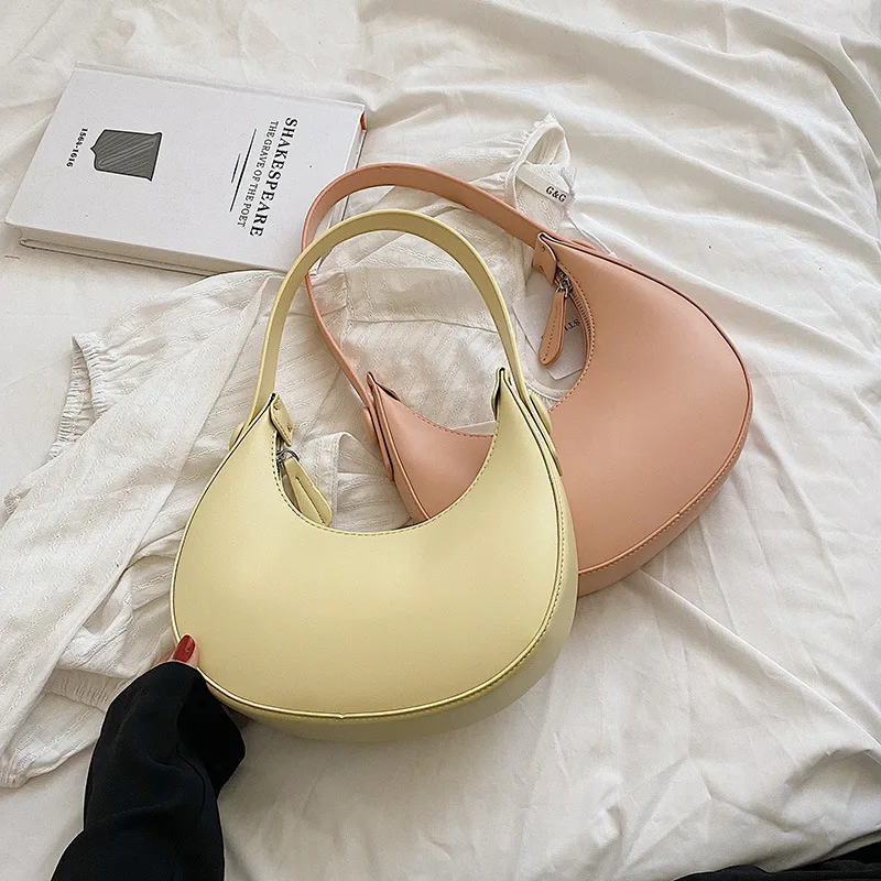 Luxury Shoulder Bag for Women Sling Purse Half Moon Custom White Pu Vegan Leather Women Bags Clutch Handbag