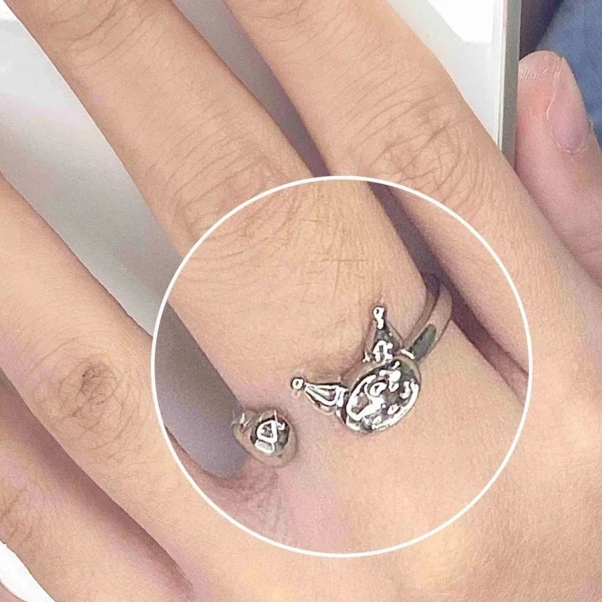 Cute girl soft girl Ring for couple ring gift Bestie silver plated Sanrio Kuromi ring
