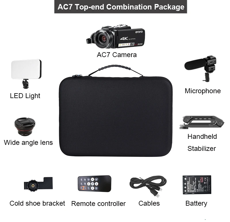 
AC7 10X Optical Zoom Microphone LED Light Vlog Wedding 4K Professional Video Camera 