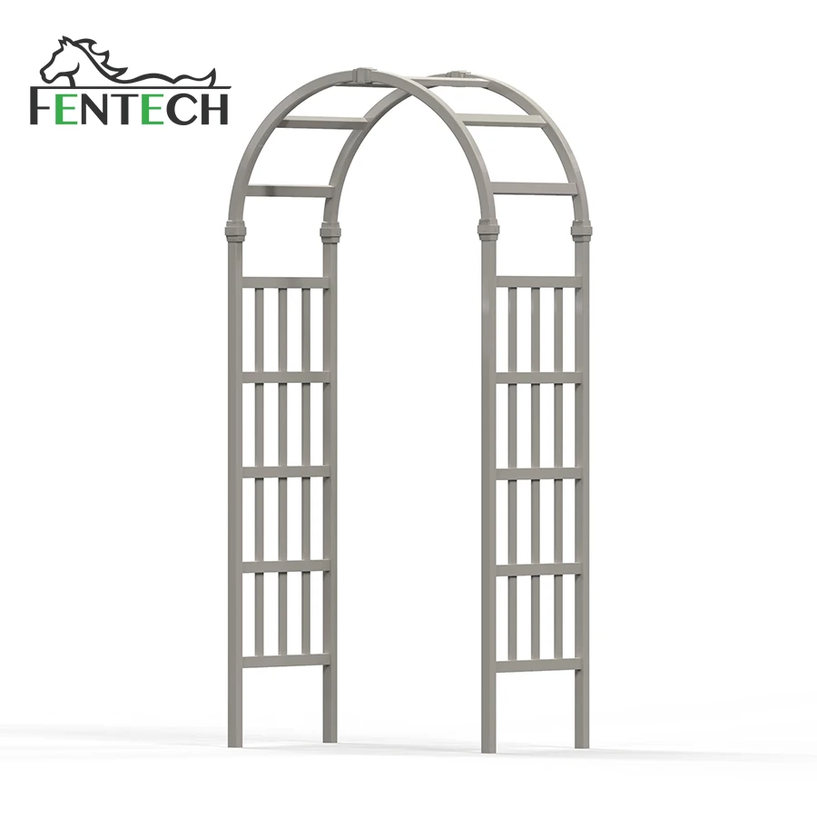 Fentech  Beautiful Wedding Arbor, White Vinyl PVC Plastic Garden Arbor with gate