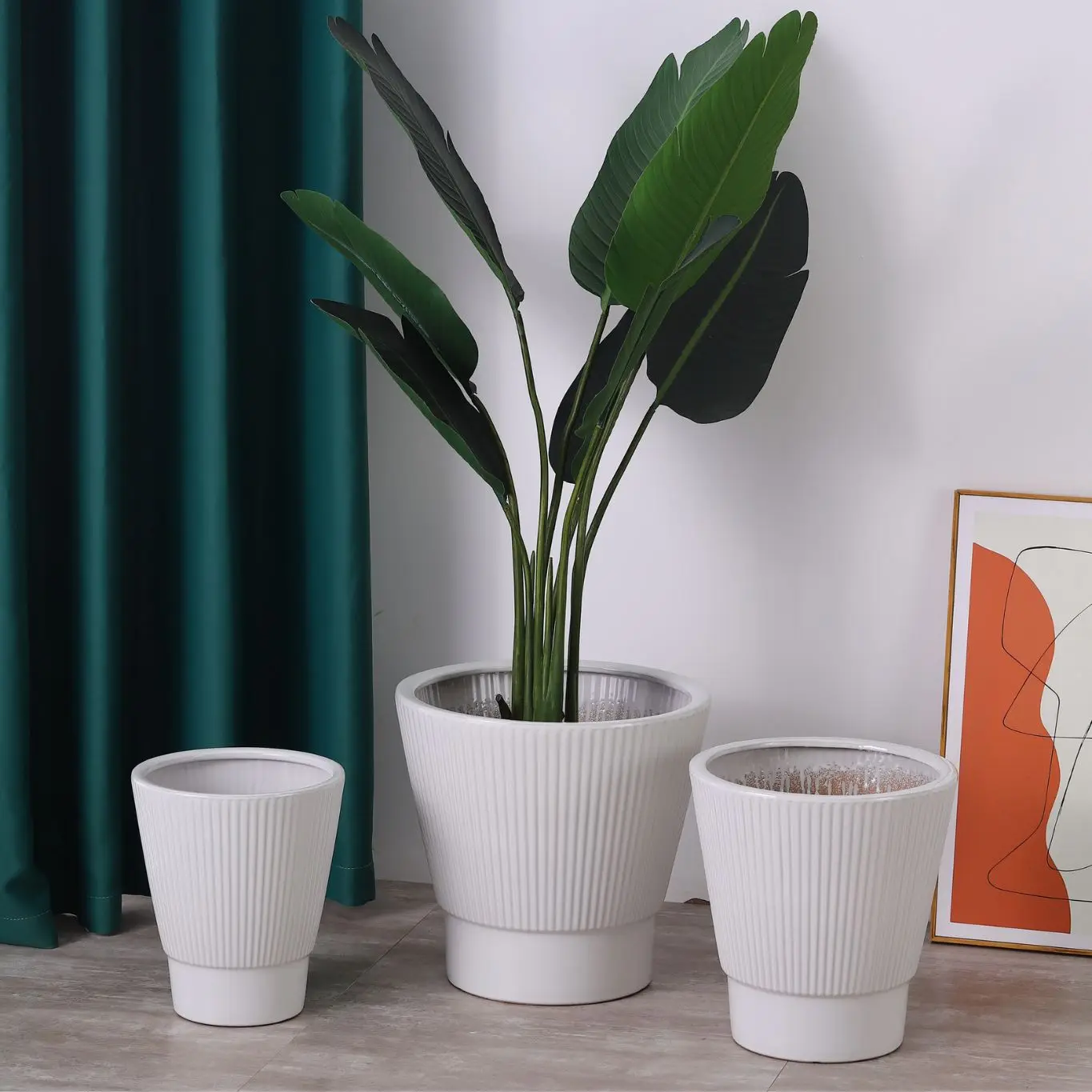 Sets 3 Cheap Custom Garden Decor Maceta Indoor Outdoor Succulent Pot White striped Planter Ceramic Flower Pots