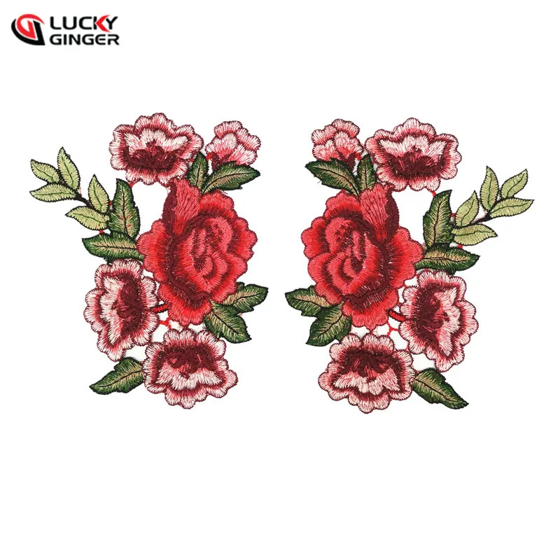 flower Red Rose Applique Embroidery Patches for Clothes Decorated 3D sewing patches