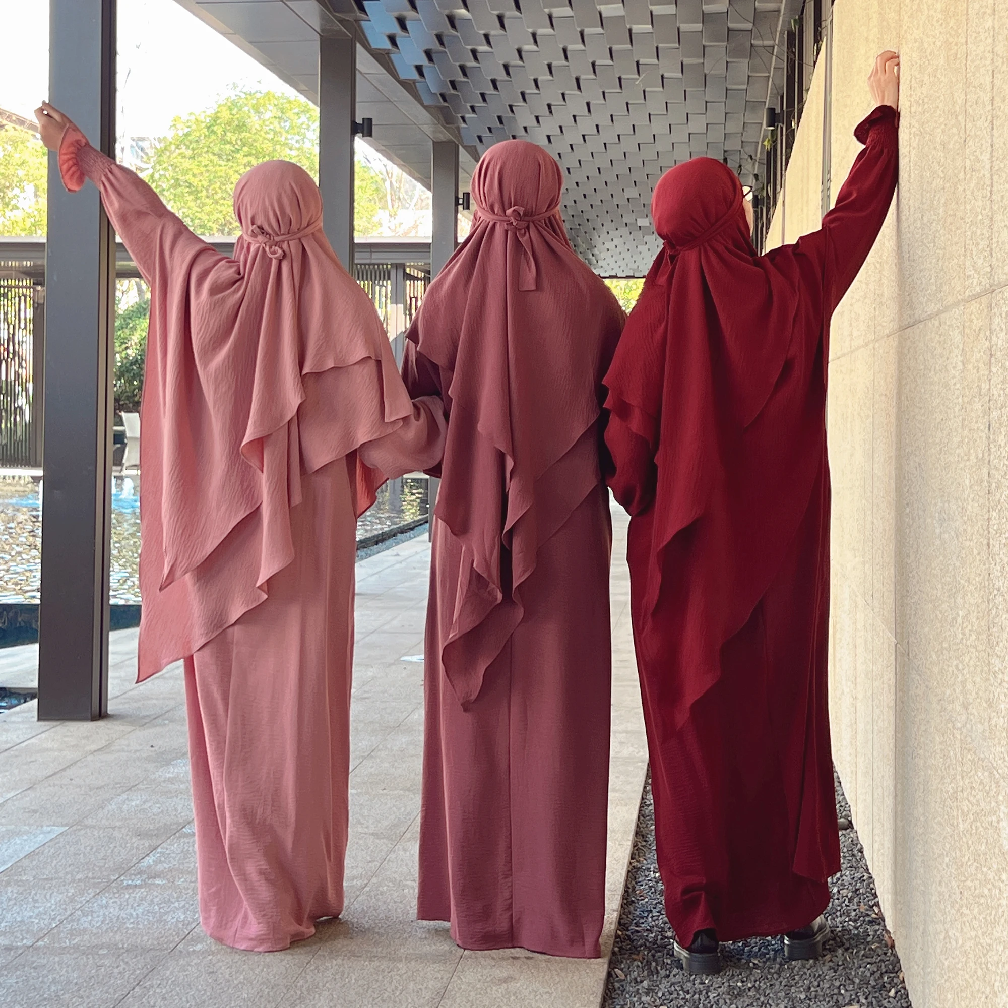 Loriya Hot Selling Two Layers Flowy Khimar Prayer Hijab Jazz Headscarf Jilbab Abaya Women Muslim Dress