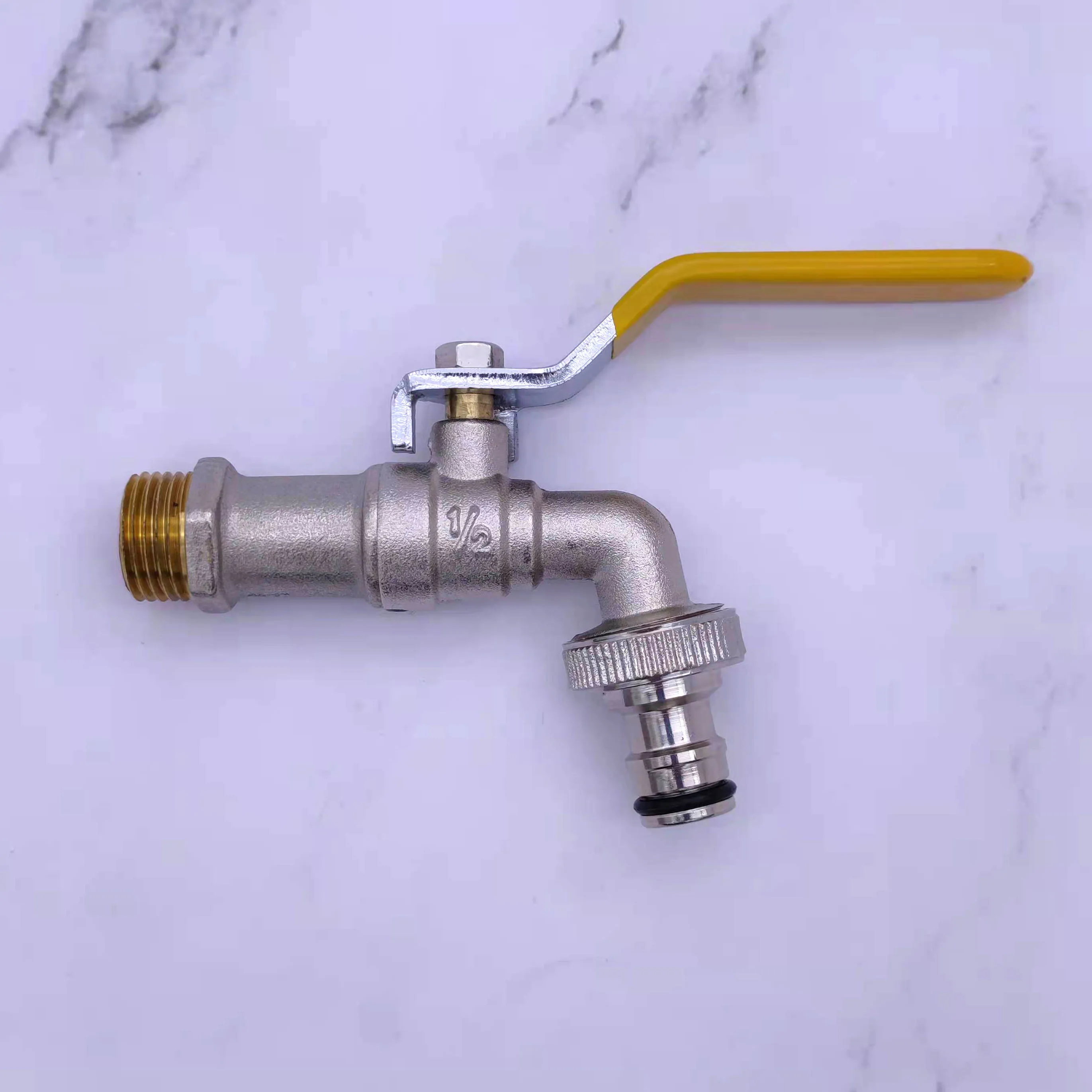Malaysia design nickel plated  brass color screw bibcock half brass half zinc wash machine nozzle OEM