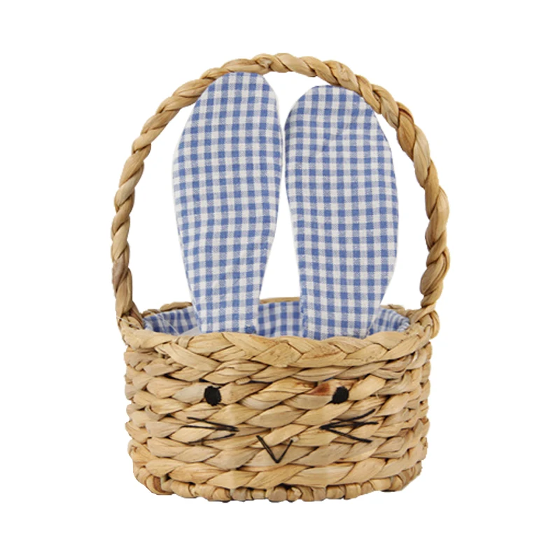 Wholesale kids bunny easter egg candy basket custom water hyacinth woven straw picnic basket