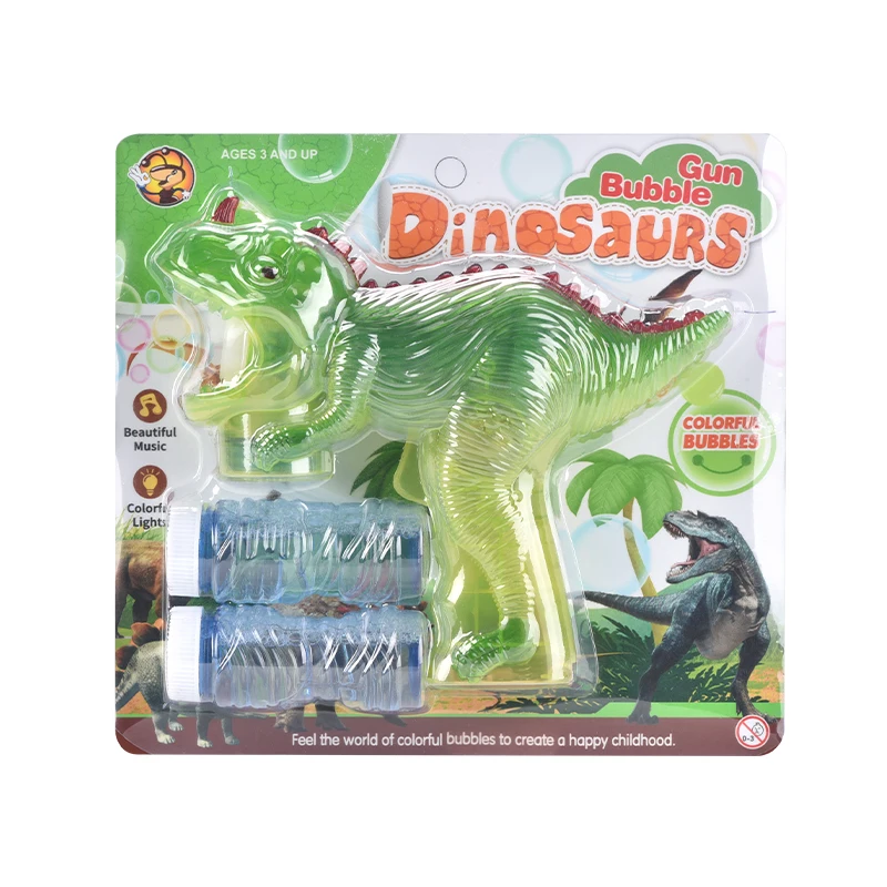 Wholesale Selling Plastic Soap Water Bubble Gun Toy Dinosaur Shape Bubbles Blower Bubble Gun with Light for Kids