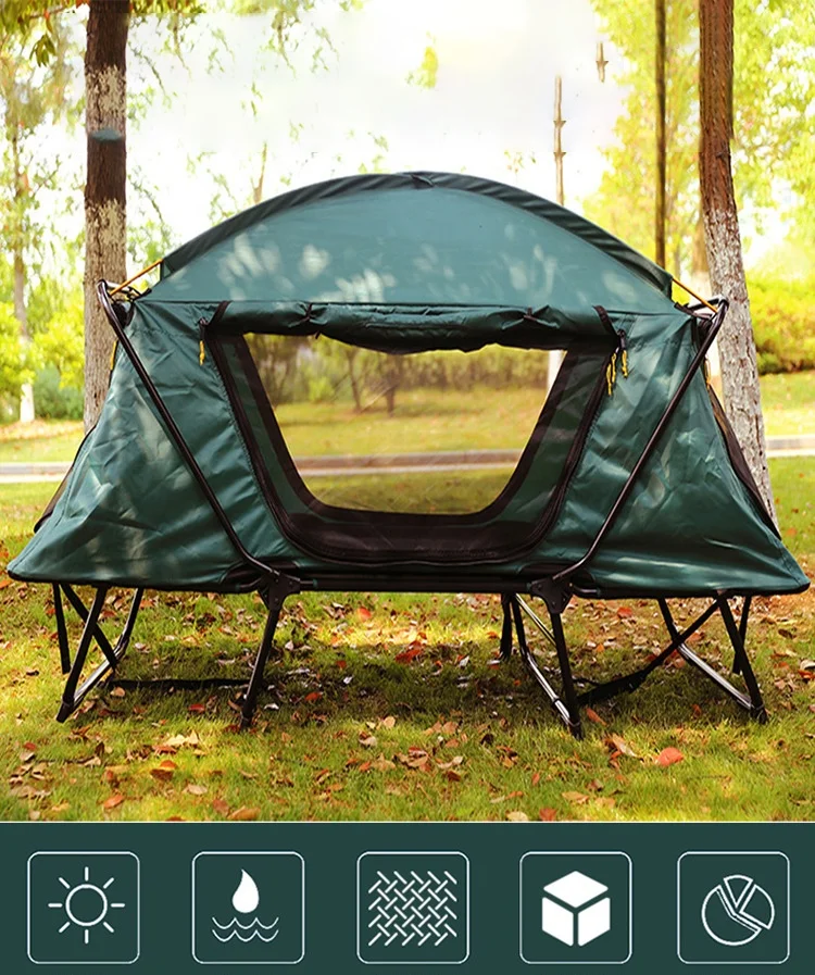 Outdoor Thickened Oxford Off Ground Tent Outdoor 1-2 Person Double-layer Camping Fishing Cot Tent with Bed