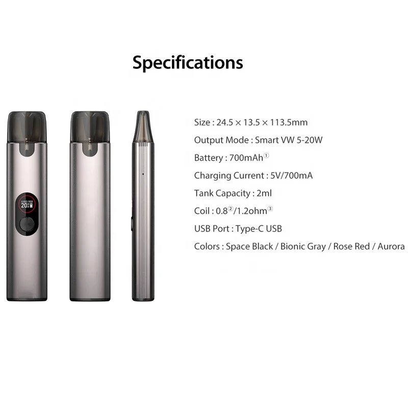 
Vape Pen With OLED 5-20W 700mAh Refillable Pod electronic vape pen e-cig vepe Colorful Technological style Vape 