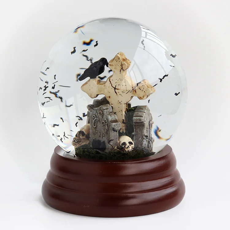 Low Price Custom Snow Globe 90mm Halloween Crafts Gift Resin Glass Crystal Ball Snowflake Horror