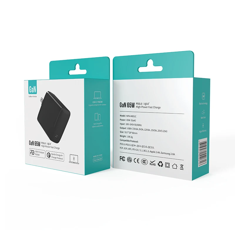 2021 product GaN Technology PD3.0 QC4.0 65W type c Fast Charger Power Delivery For Mobile Phone /Laptop/Macbook/airpad