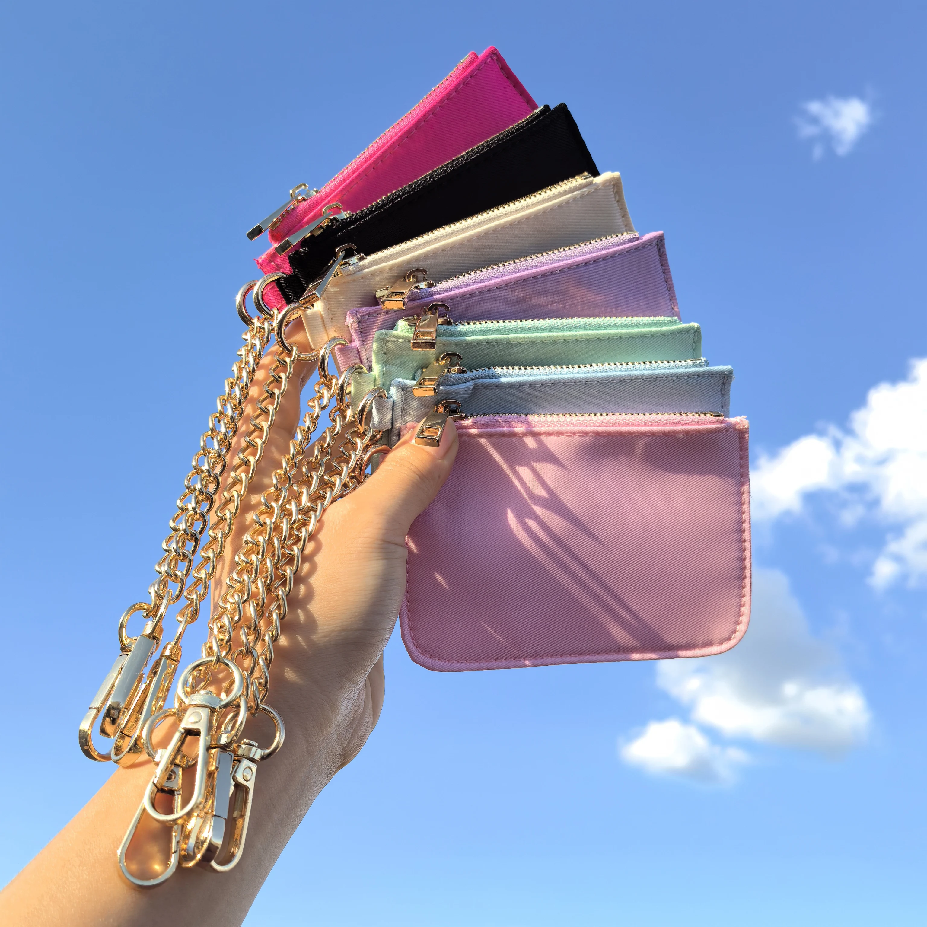 RTS Personalized Candy Color Waterproof Nylon Girls Women Waterproof Mini Cute Wallet Key Card Holder Keychain Nylon Coin Purses