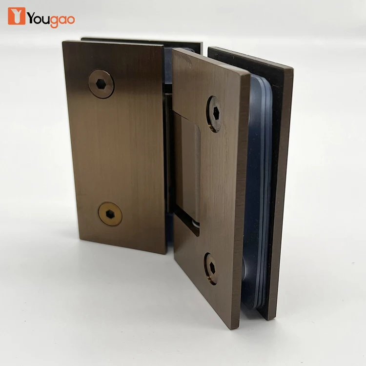 Manufacturer 304 Stainless Steel 135 Degrees Brushed Copper Door Clamp Adjustable Soft Close Hydraulic Shower Door Glass Hinge