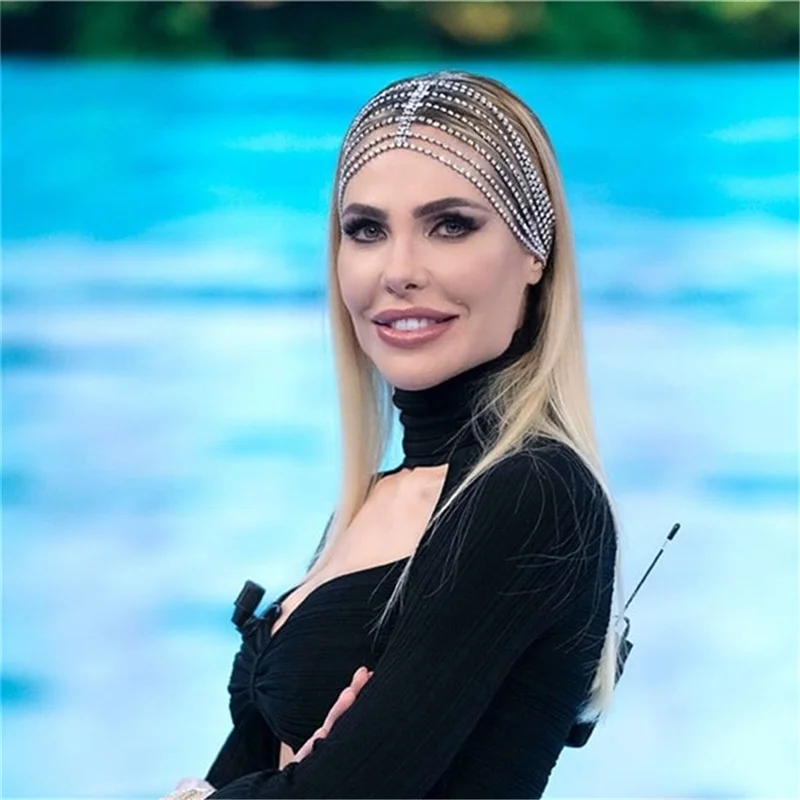 High Quality Multi-drainage Diamond Trendy Hair Band Shiny Crystal Headband Hat Bridal Headpiece Jewelry Tennis Hair Chains